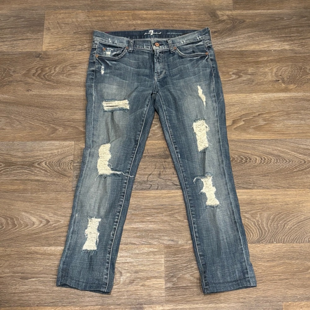7 For All Mankind Roxanne Distressed Ripped Blue Jeans – Sz 28
